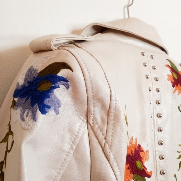 Ly Varey Faux Leather Jacket Soft Embroidered Rivet Motorcycle Punk Style CPO - Picture 9 of 15